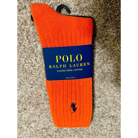 New Classic Crew Cotton Polo Ralph Lauren Socks Mens Orange - Picture 2 of 3